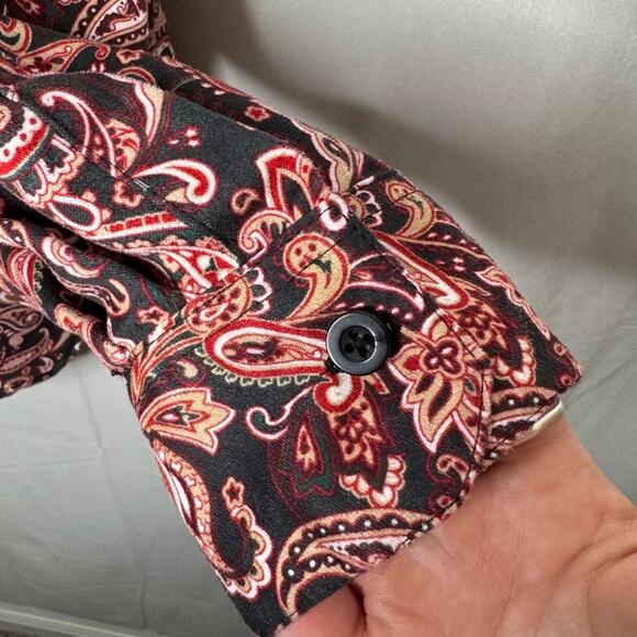 WOMAN WITHIN / red black paisley printed faux suede button up shirt / 1X - Picture 4 of 9